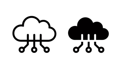 Poster - Vector art of outline and solid black cloud computing icons with network connections