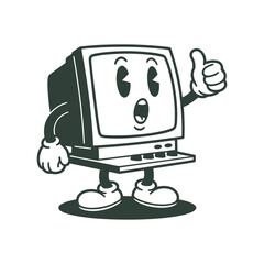 Leinwandbilder - Vintage computer character giving thumbs up cartoon character