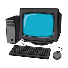 Leinwandbilder - Vintage computer system with blue screen desktop computer