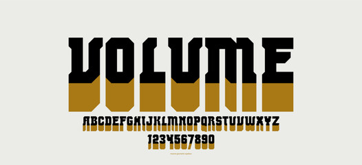 Fototapete - Volume 3D display font for logos and posters, vector typeface in vintage style but dimensional like cube, letters and numbers alphabet typography.