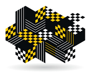 Poster - Abstract vector art with 3D isometric cubes geometric background, op art blocks with different forms isolated, polygonal graphic design, cubical theme.