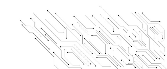 Aufkleber - Vector Technology connected white lines and dots with electronics elements on tech bg. Digital technology futuristic internet network speed connection white background.