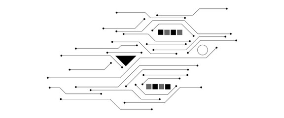 Aufkleber - Black circuit diagram on white background. High-tech circuit board connection system. Vector abstract technology on white background.