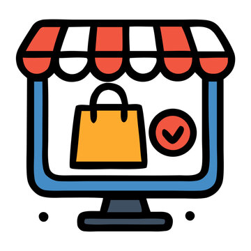 Solid Flat Style Online Store Bag Purchase Completed Monitor Icon