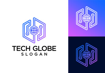 Leinwandbilder - Circuit Logo Icon vector with globe