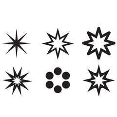 Aufkleber - A collection of six black and white abstract designs featuring stars and circles on a white background