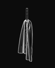 Poster - A white line drawing of a towel hanging on a hook, featuring minimalist vector style with clean thin contours and negative space. The simple illustration has a black background and smooth, precise.