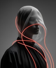 Aufkleber - Light trails intertwine with a figure draped in sheer fabric in an artistic composition