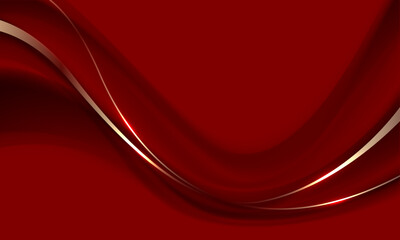 Poster - Abstract gold ribbon wave curve on red luxury background vector