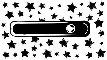 Wall Mural - Black and white illustration showing a central rectangle with a circle surrounded by stars all around
