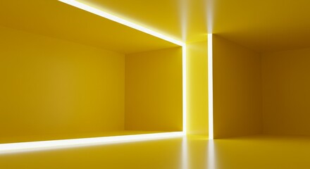 Poster - Abstract Yellow Room Interior with Geometric Lighting