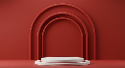 Poster - Product Display Podium with Red Arches Backdrop for Minimalist Presentation