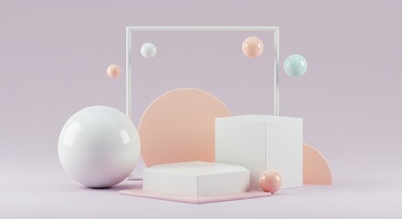 Poster - Abstract Geometric Shape Composition with Podium for Product Display