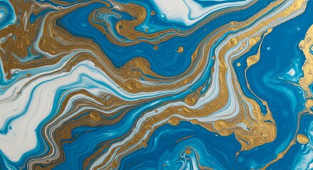 Poster - Abstract Art Swirl Pattern in Blue, White, and Gold Colors