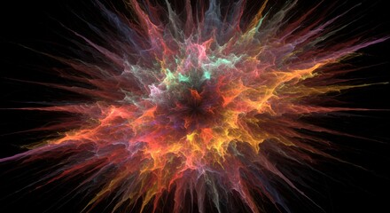Poster - Colorful Explosion Fractal on Black Background