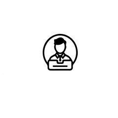 Fototapete - A simple line drawing of a person with a laptop inside of a circle icon