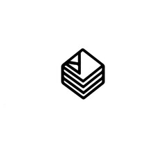 Poster - A minimalist line drawing of a stacked cube with a folded corner design