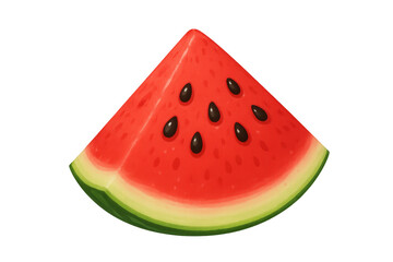 Fototapete - Refreshing triangular slice of watermelon showcasing its red flesh, black seeds, and green rind, isolated on a transparent background