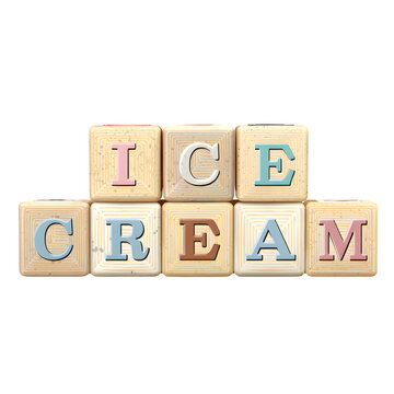 Vintage toy blocks spell out ICE CREAM in a classic playful arrangement