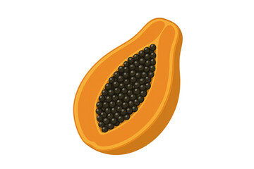 Fototapete - Ripe papaya halved, revealing dark seeds, showcasing vibrant orange flesh against clean transparent backdrop