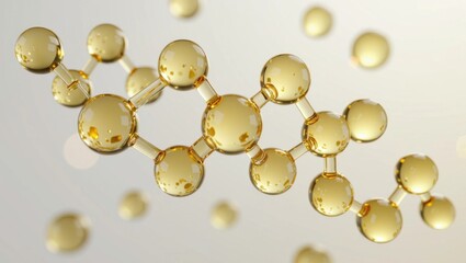 Leinwandbilder - 3D-rendered image of Vitamin C molecule, featuring crystalline translucent spheres with a pale yellow tint and glossy reflections against a soft white background in a scientific editorial style.
