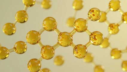 Leinwandbilder - 3D-rendered image of Vitamin C molecule in crystalline translucent spheres with pale yellow tint, showcasing glossy reflections against a soft white background in an elegant scientific style.