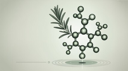 Leinwandbilder - A visually appealing science illustration of a rosemary extract molecule, featuring an organic structure in a muted sage-green hue against a light background.