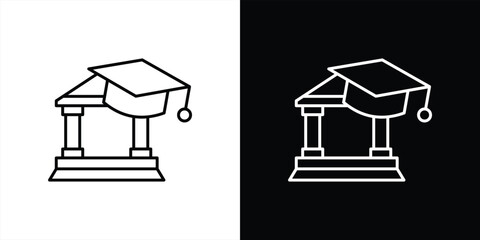Poster - pillars of knowledge icon. contain graduation cap icon blending classical architecture and academic achievement for institutions, success, lifelong learning thin line icon. vector illustration