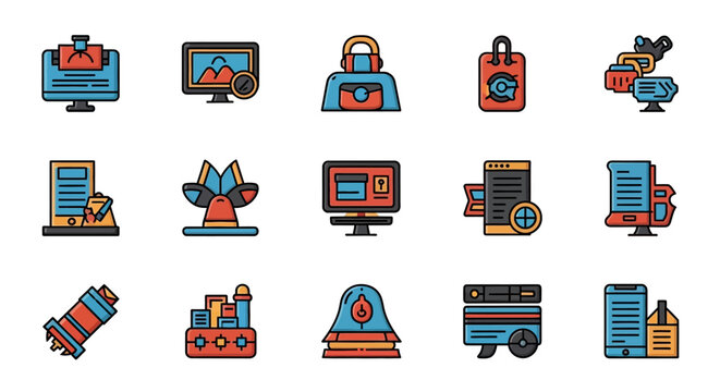 Colorful Vector Icons Representing Various Digital Concepts.