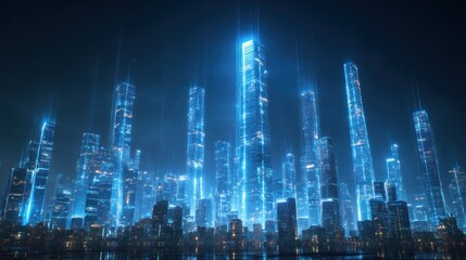 Poster - Futuristic city skyline at night