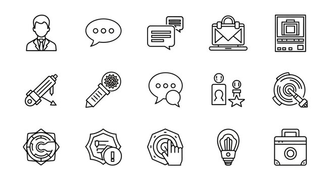 Collection of Black and White Business Icons.