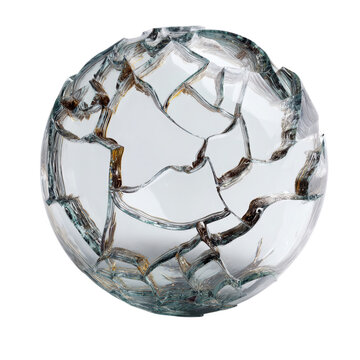 Cracked glass sphere art on transparent background
