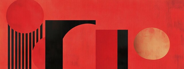 Poster - Abstract Red and Black Composition with Geometric Shapes and Lines