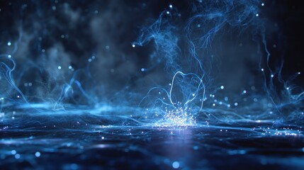 Poster - Abstract blue energy particles background