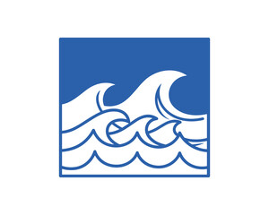 Poster - Blue Square with Ocean Waves. Decorative Sea, Line Art. Vector Illustration.