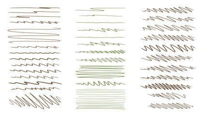 Poster - Brown and Green Scribble Lines Set, Hand Drawn Texture Elements, Abstract Decorative Borders, Vector Illustration