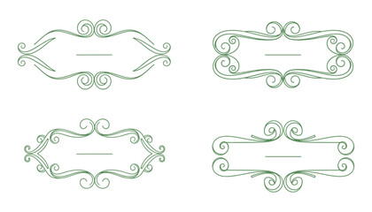 Poster - Collection of Four Decorative Green Frames with Swirls and Horizontal Line Placeholder Vector Illustration