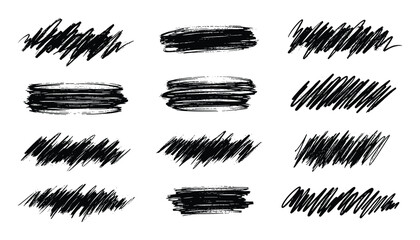 Poster - Collection of Hand Drawn Black Scribbles and Brush Strokes, Grunge Textures, Isolated Elements, Vector Illustration