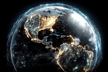 Poster - Global network of connected cities on a world map