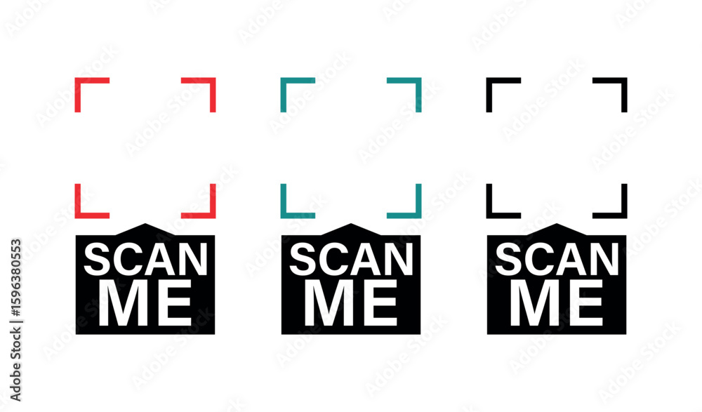 Minimal Scan Me QR Code Frame Icons in Red, Teal and Black. Modern ...