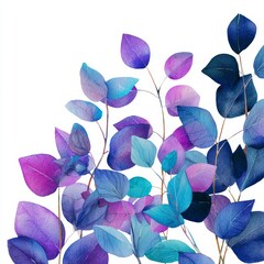 Poster - Vibrant Watercolor Foliage in Shades of Purple and Blue