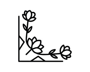 Poster - Floral Corner Ornament Design with Flowers and Leaves, Decorative Element Vector Illustration