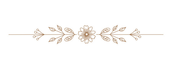 Poster - Floral Divider Element Line Art, Flower Branch, Flourish Design, Decorative Ornament, Vector Illustration