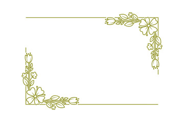 Poster - Floral Frame Border with Corner Ornaments, Outline Style Decorative Element Vector Illustration