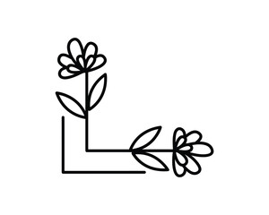 Poster - Floral Frame Corner Vector Illustration with Decorative Flower and Leaves Design on White Background
