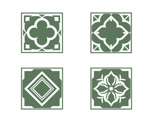 Poster - Four Green Square Decorative Tiles with Floral and Geometric Designs Vector Illustration