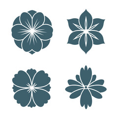 Poster - Four Stylized Floral Designs Isolated on White Background, Simple Flower Icons Vector Illustration