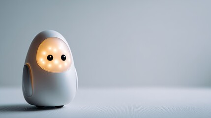 Cute Small White Robot on a Light Gray Background