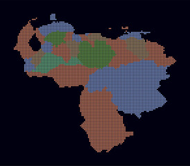 Poster - Venezuela dotted map. Digital style map of the country on dark background. Venezuela shape with circle dots. Colored dots style. Small size circles. Stylish vector illustration.