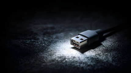 Poster - Usb cable lying on dark background emitting light